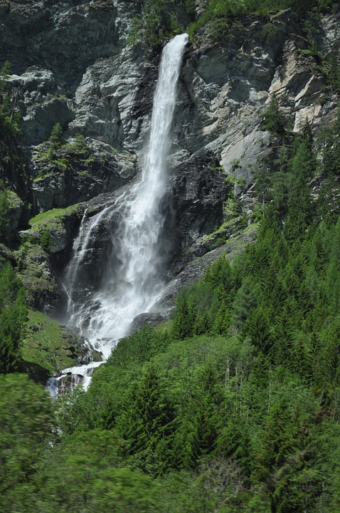 waterfall, mountain, landscape