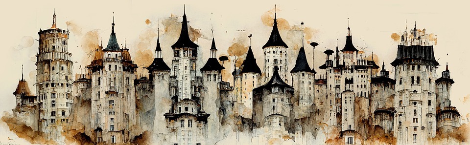 castle, medieval castle, painting