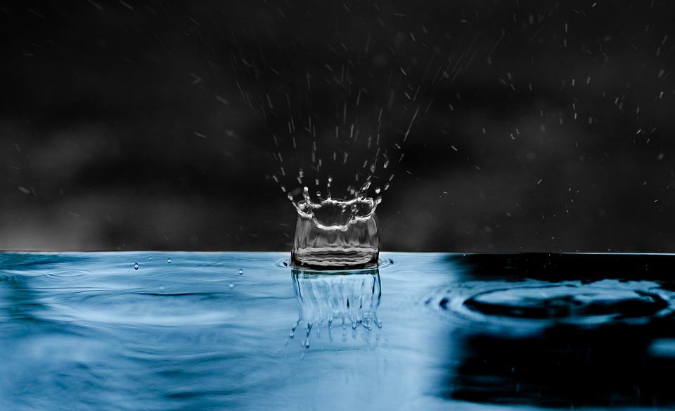 raindrop, impact, water
