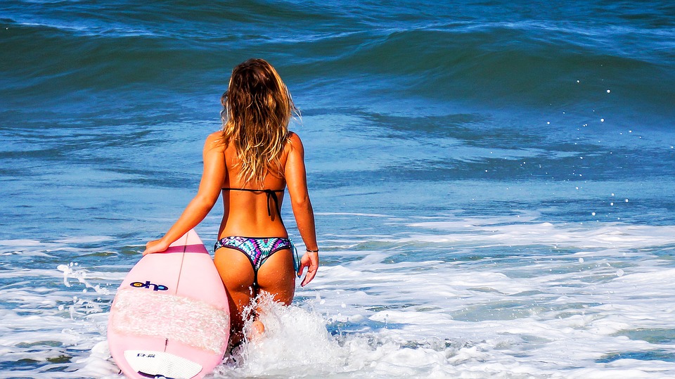 surf, woman, mar