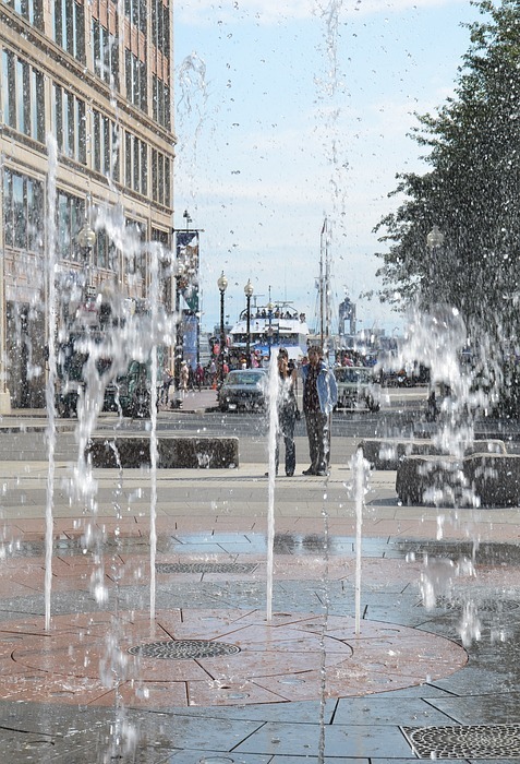 fountain, water, boston