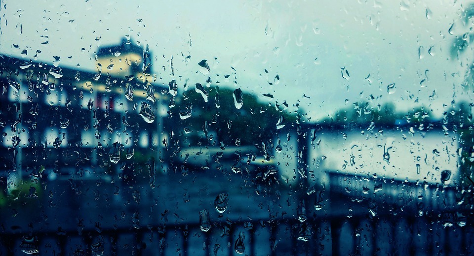 window, raindrops, water