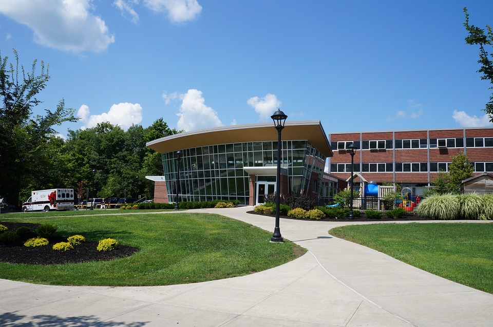 college, campus, building