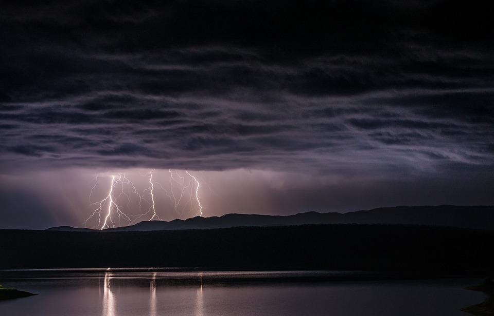thunderstorm, lightning, lake