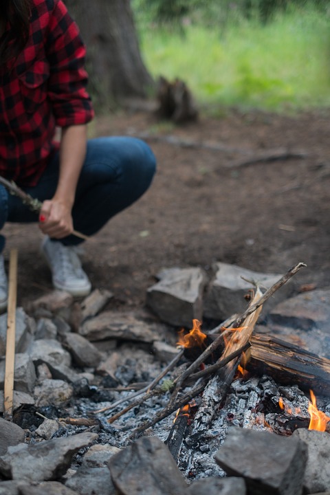 camping, fire, nature
