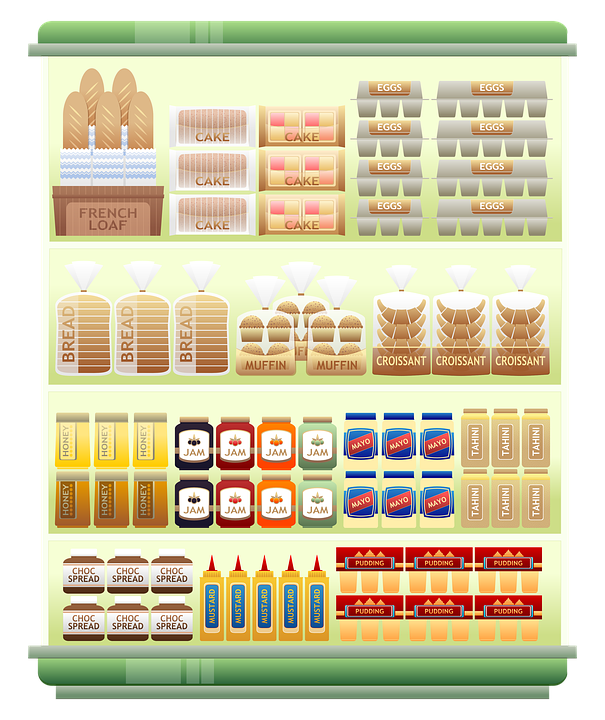 supermarket shelf, products, grocery