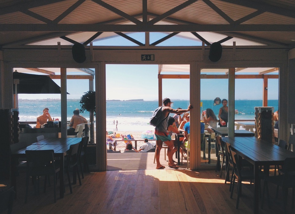 beach, restaurant, people