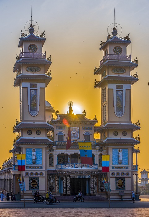 temple, architecture, sunset