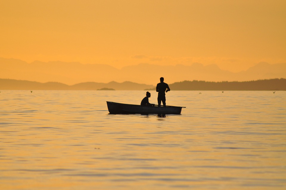 fishing, sunset, british columbia