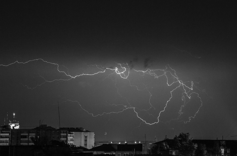 lightning, city, flash