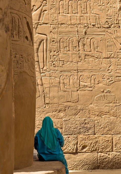 temple, hieroglyphs, woman