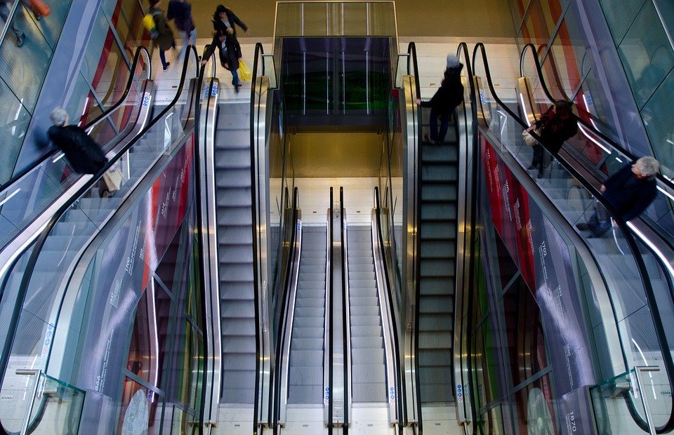 escalator, people, urban