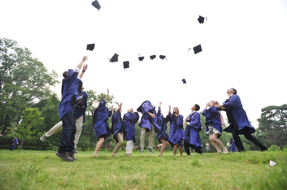 hats, graduation, jumping