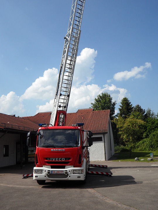 fire, fire truck, turntable ladder
