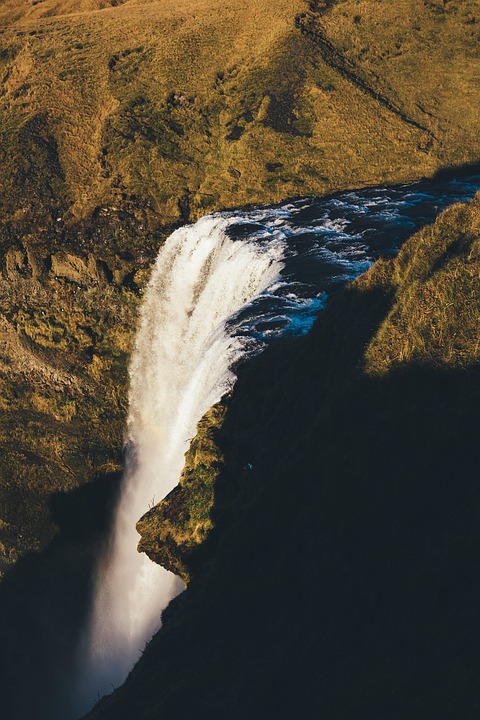 waterfall, cliff, landscape