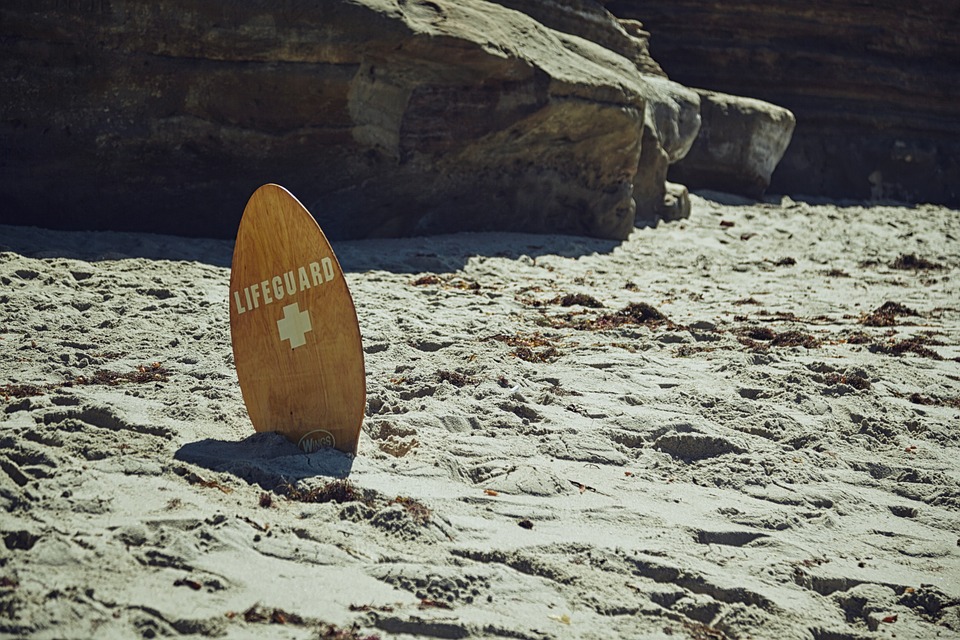 beach, lifeguard, surfboard