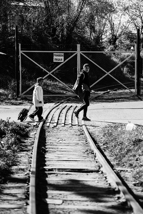 black white, pathways, train