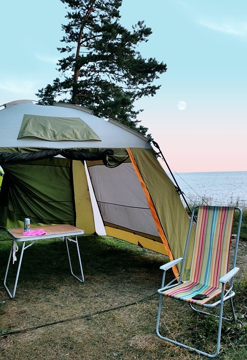 tent, camping, sea
