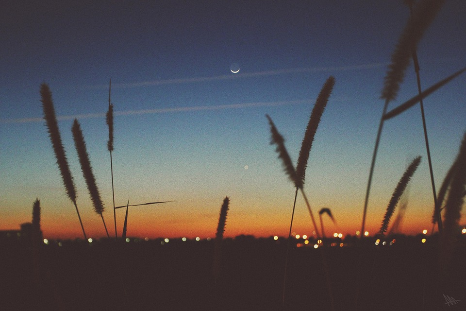 sunset, dusk, moon