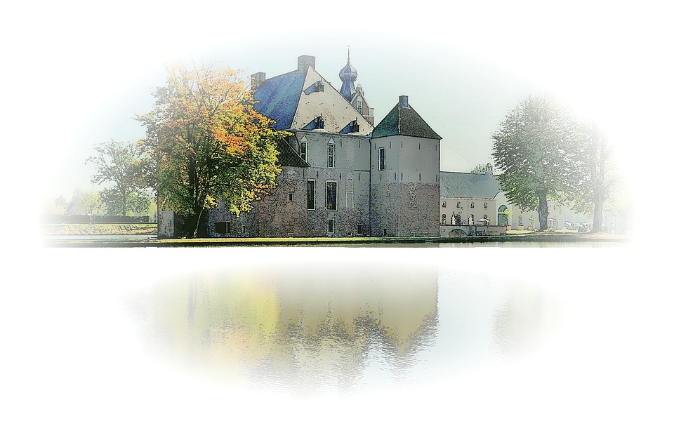 castle, autumn, mirror