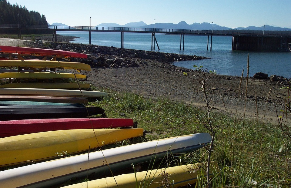 kayaks, shore, bartlett cove