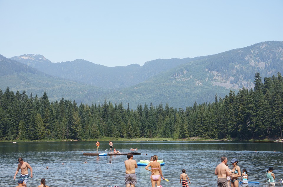 mountain lake, swimming, summer