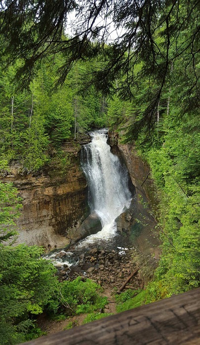 waterfall, trees, peaceful