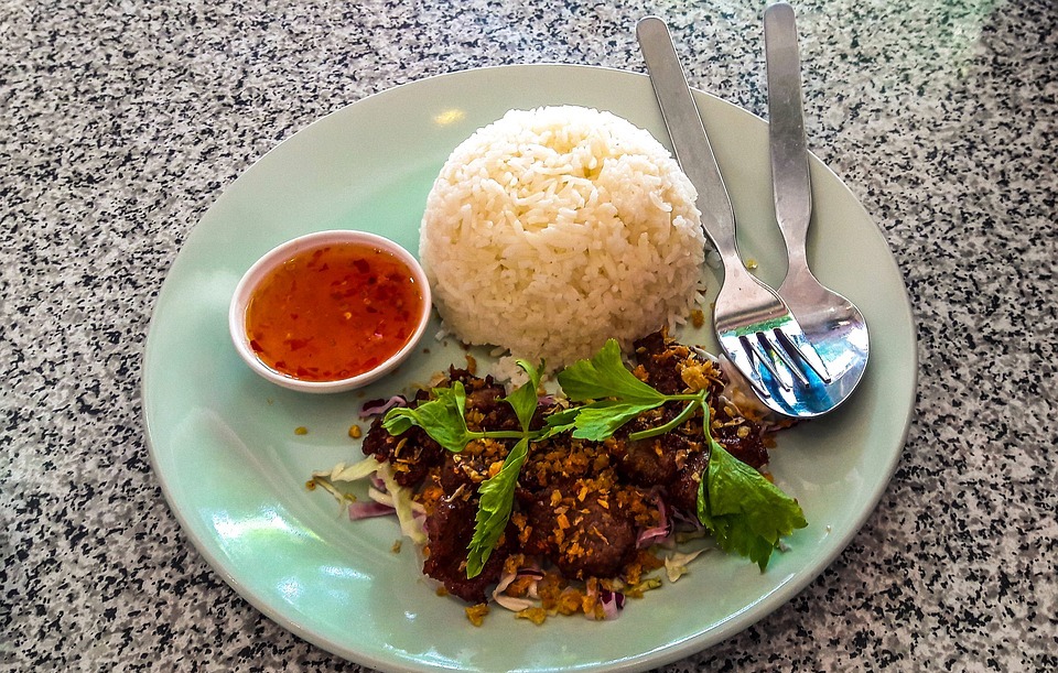 thai food, beef, rice