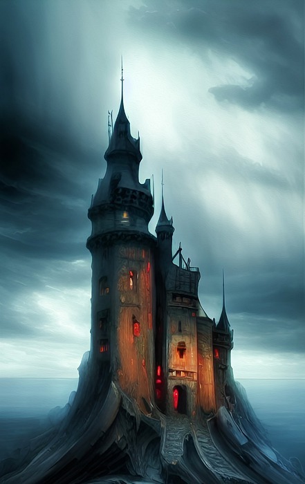 castle, stormy, night
