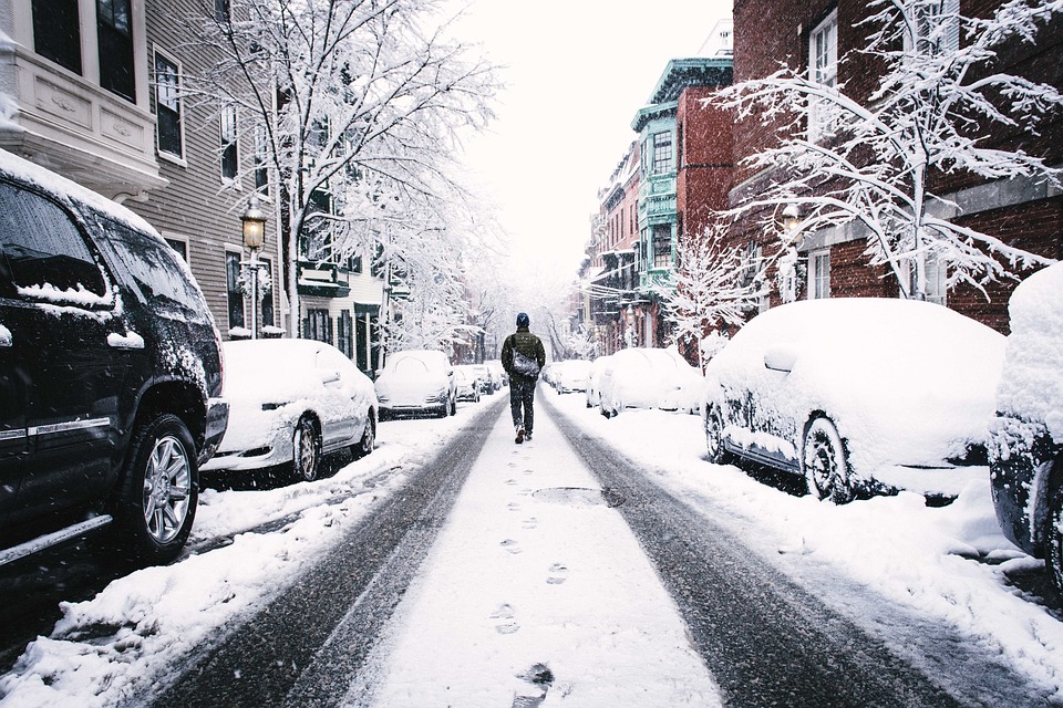 winter, snowy street, frozen