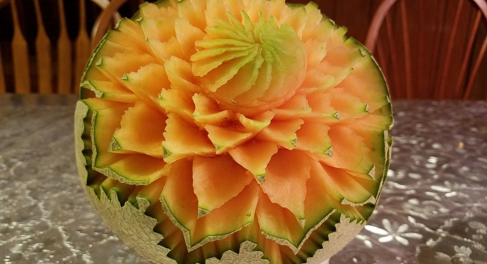 cantaloupe carving, fruit carving, decoration