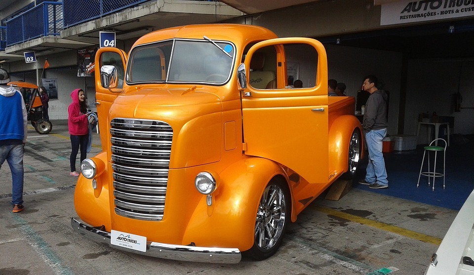 truck, orange, motor