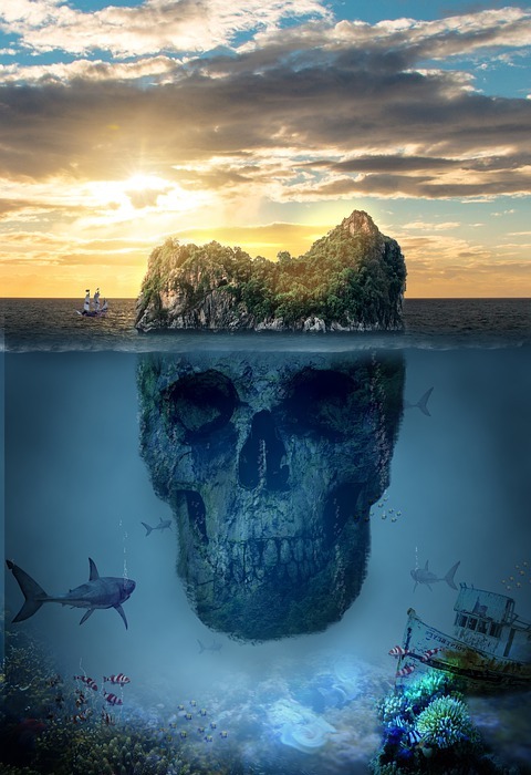 skull, island, fantasy
