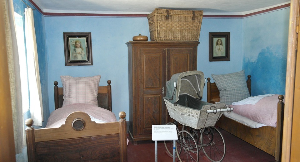 bed, bedroom, antique