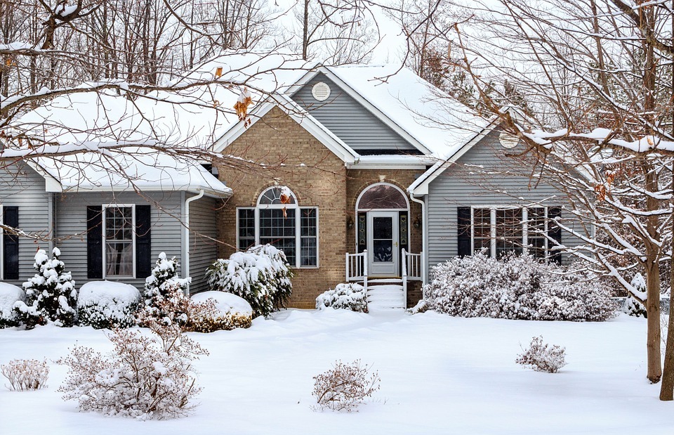 winter, snow scene, house
