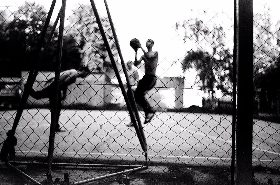 basketball, court, fence