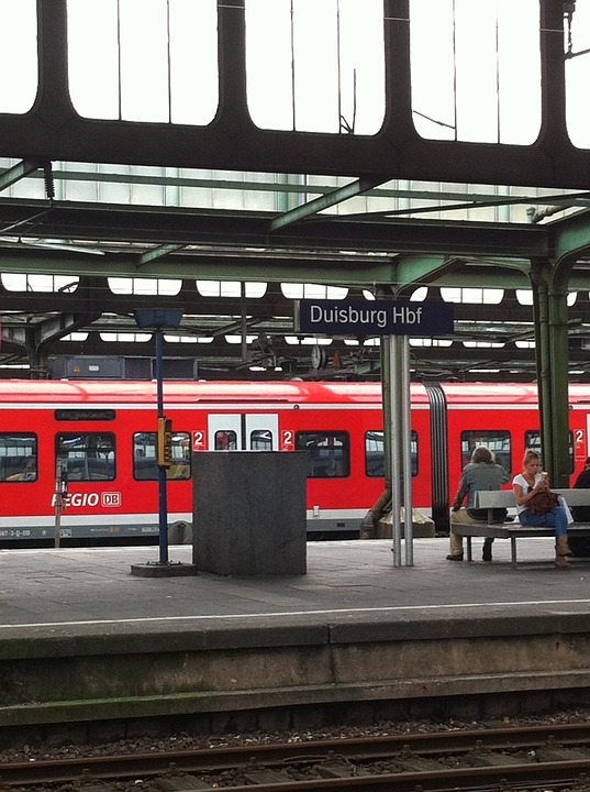 railway station, duisburg, red train