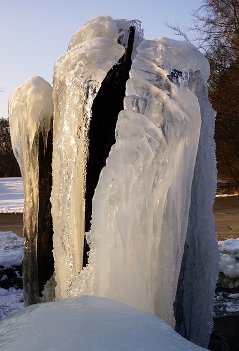 fountain, frozen water, winter