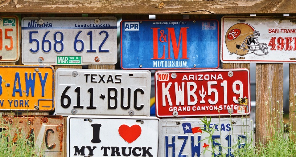 license plate, car shield, american number plates