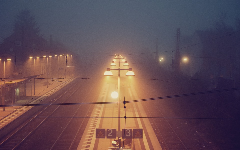 train station, night, railway
