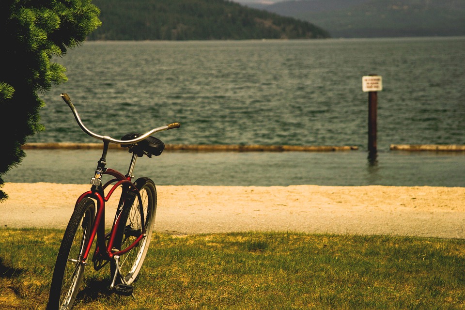 bike, bicycle, lake