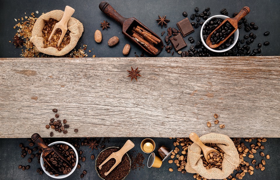 coffee beans, flat lay, background