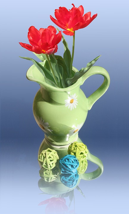 tulips, vase, decoration