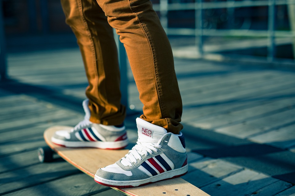 skateboards, sports shoes, shoelaces