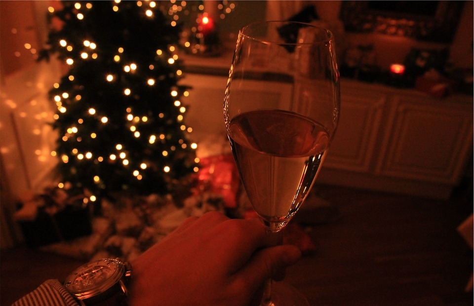 wine, glass, christmas tree