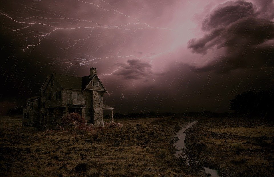 thunderstorm, house, forward