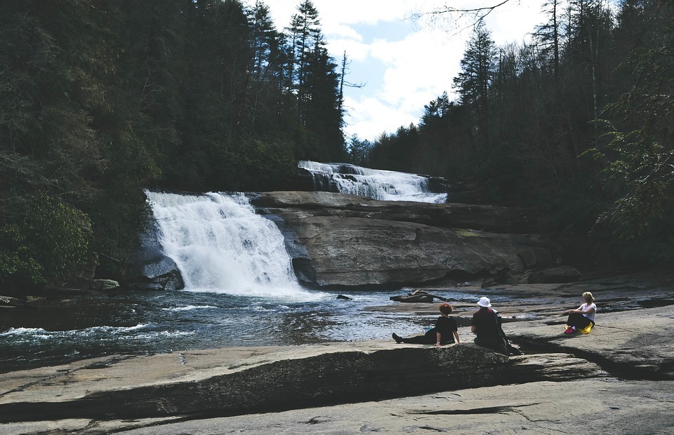 people, waterfall, outdoors