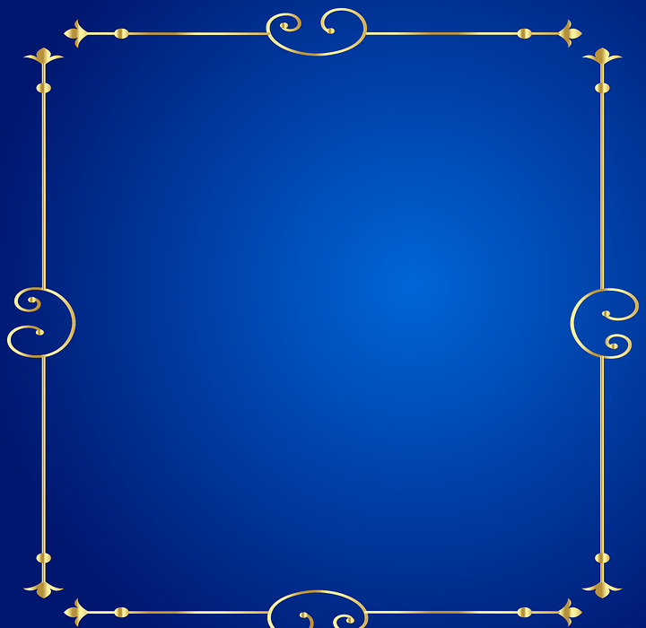 gold frame, blue background, gold border