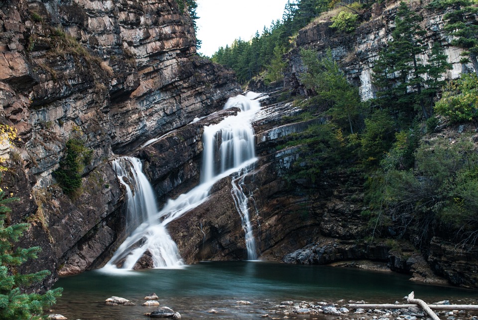 waterfall, stream, rock