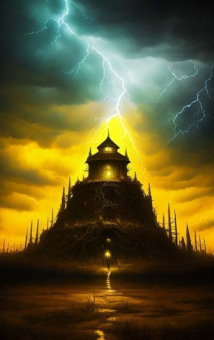 castle, swamp, lightning
